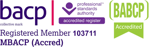 Accreditation logos for the British Association for Counselling and Psychotherapy (BACP) and the British Association for Behavioural & Cognitive Psychotherapies (BABCP)